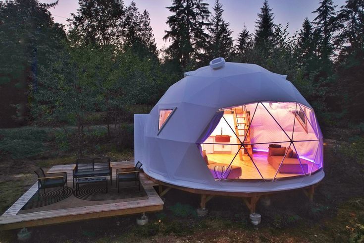 Geodesic Dome house at night
