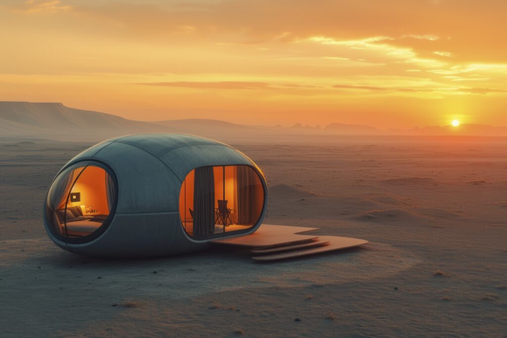 Futuristic Home Ideas , a capsule house in a desert